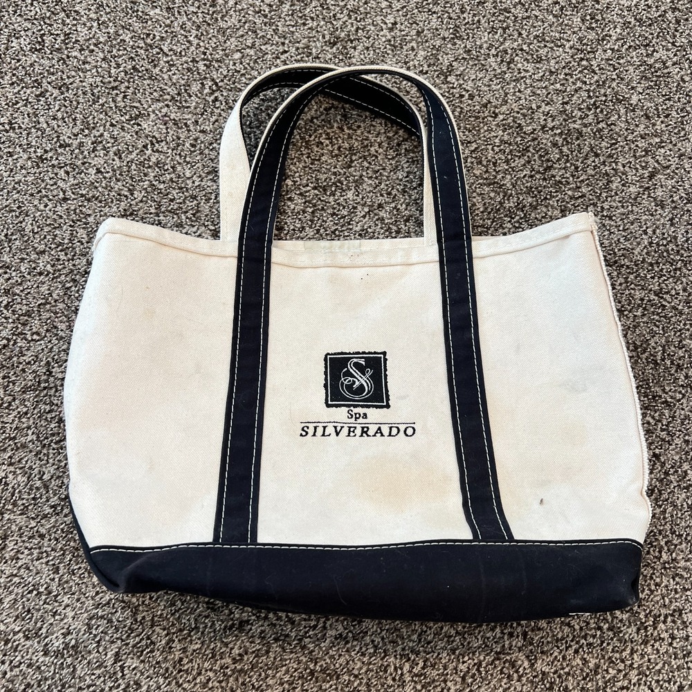 Vintage 90s LL Bean Boat Tote Canvas Bag Black White Small